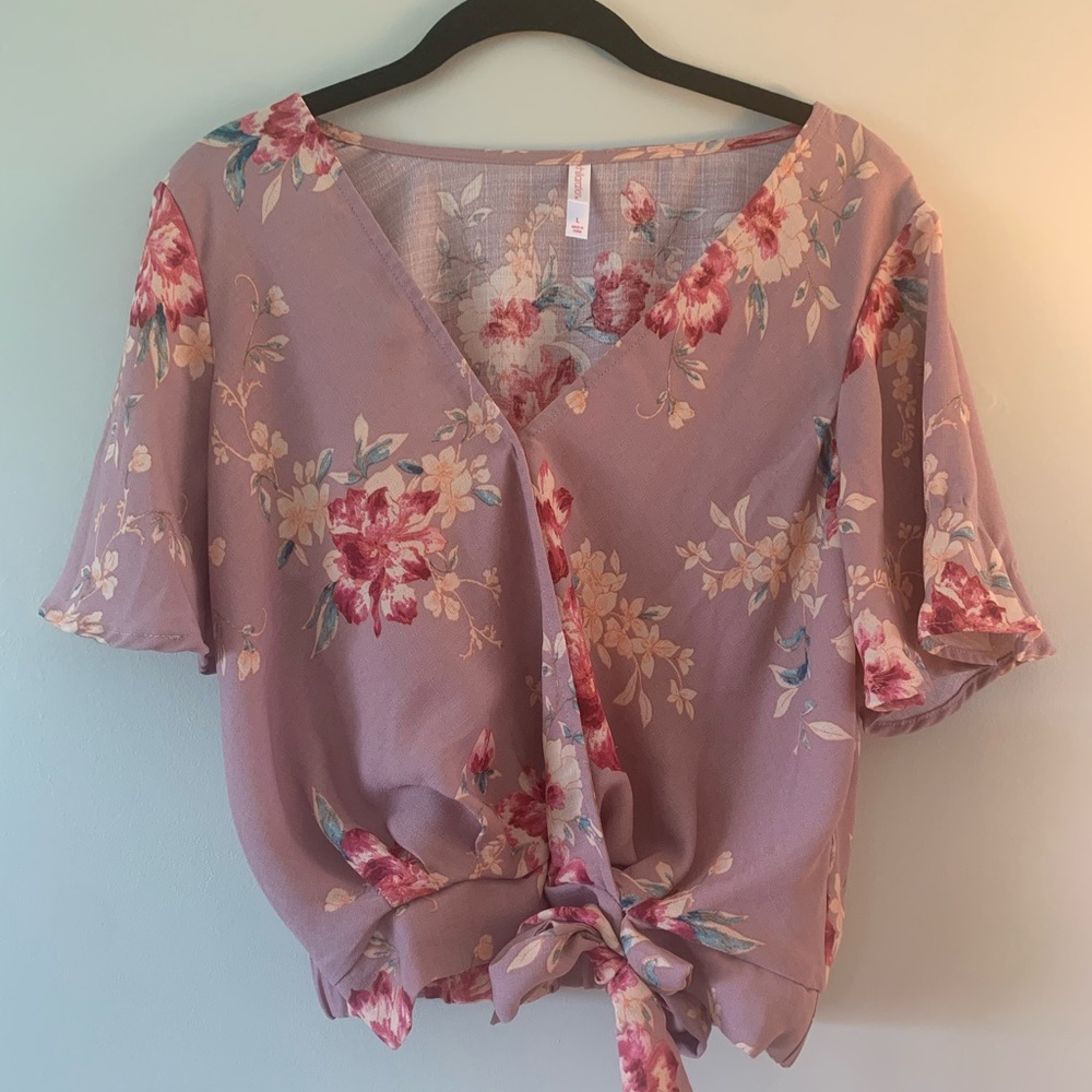 Pink Floral V-neck Top